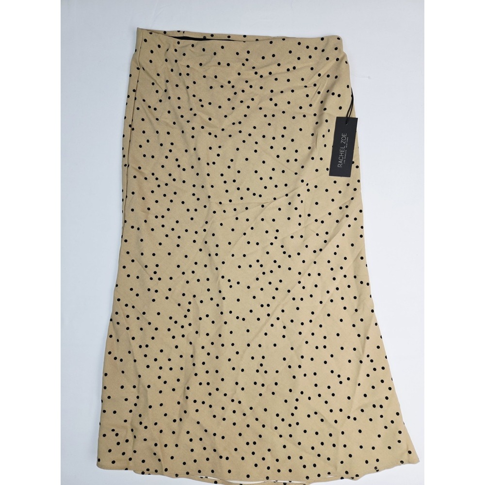 Rachel Zoe NWT brown black polka dot long skirt Womens sz 6 formal stretch waist